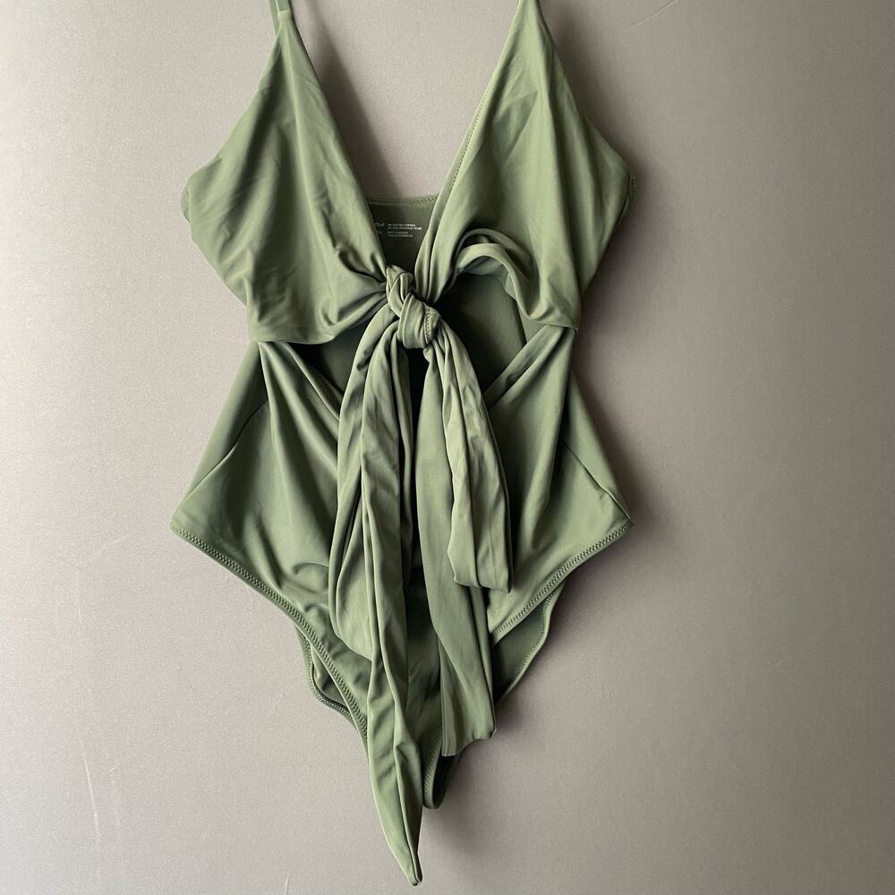 AERIE sz M Olive green midriff cut out‎ front tie swimsuit - Picture 6 of 11